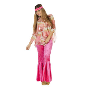 Hippie Frau im Flower Power Overall Kostüm