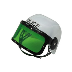 Kinder Polizeihelm weiß mit Visier grün. Helm für Polizisten in Kindergröße