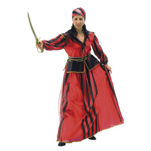 Piratenkleid lang in rot mit gestreiften Kopftuch