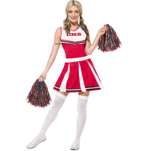 Cheerleader Kostüm mit Büschel in rot weiss