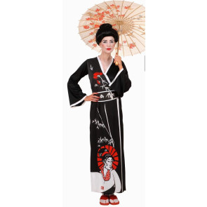Frau als japanische Geisha verkleidet in schwarz rot