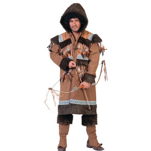 2-Teiliges Ethno Kostüm als Inuit Mann. Oberteil mit Kapuze und Überschuhe