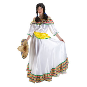 Frau im langen, weißen Mexikanerin Kostüm