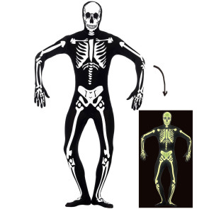 Mann im schwarzen Skelett Morphsuit front