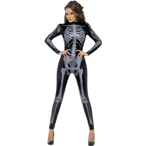 Skelett Cat Suit Einteilier mit Knochen Aufdruck 3D